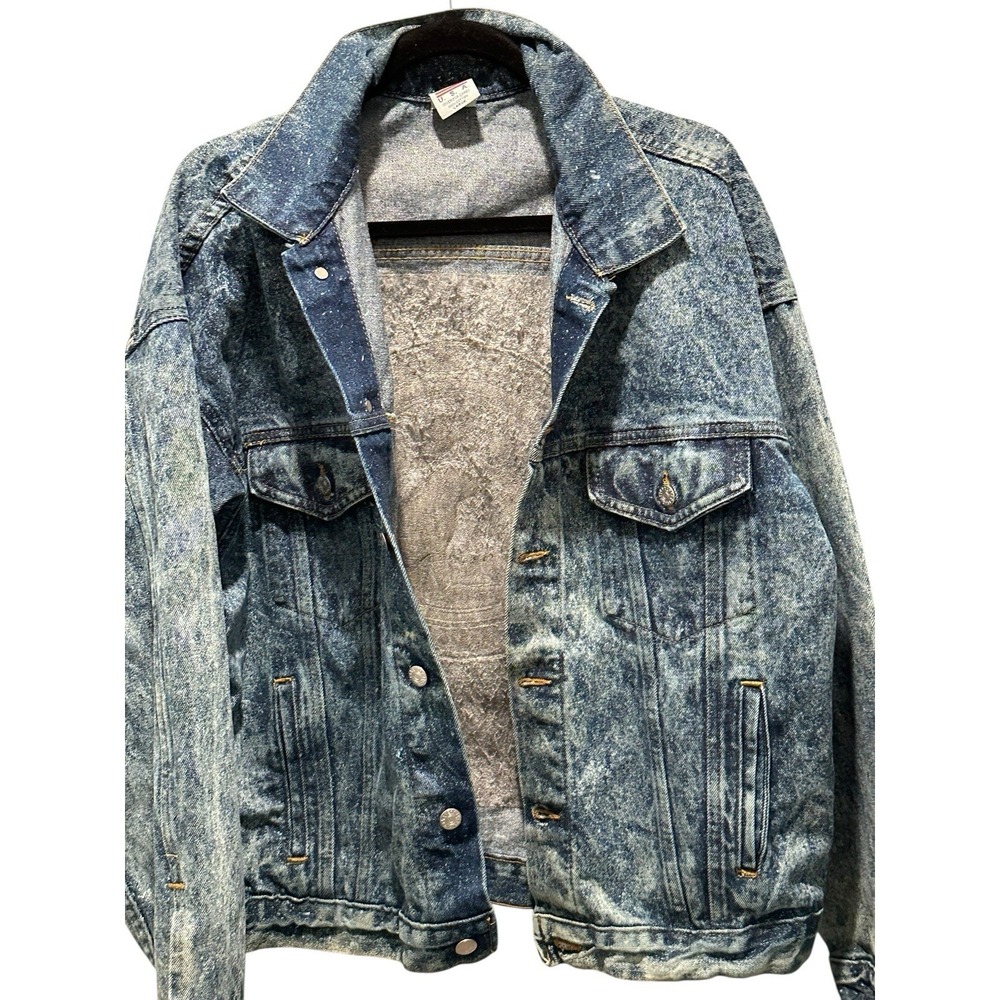Vintage Acid  Wash‎ Trucker  Denim Jacket Made In The USA 100% Cotton